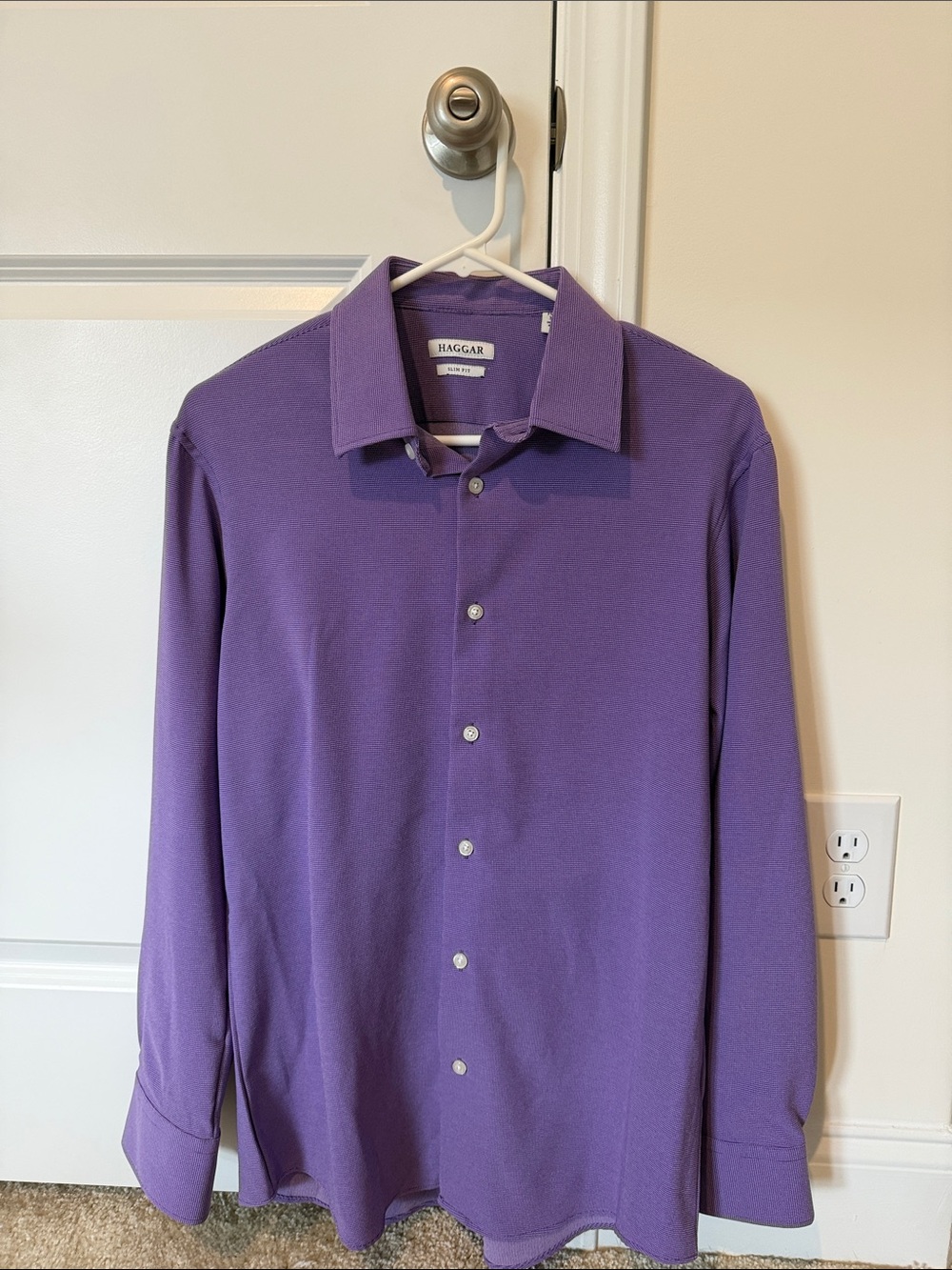 Haggar Men's Long Sleeve Purple Dress Shirt
